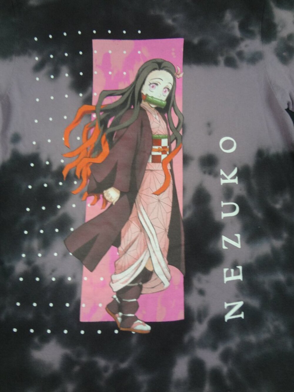 DEMON SLAYER NEZUKO KAMADO BLACK TIE DYE GRAPHIC T SHIRT XS T-SHIRT M20 *HOLE*